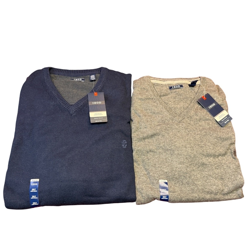 IZOD Mens 2XLT V-Neck Sweater‎ Bundle Navy Blue Gray Cotton Blend Big & Tall NWT